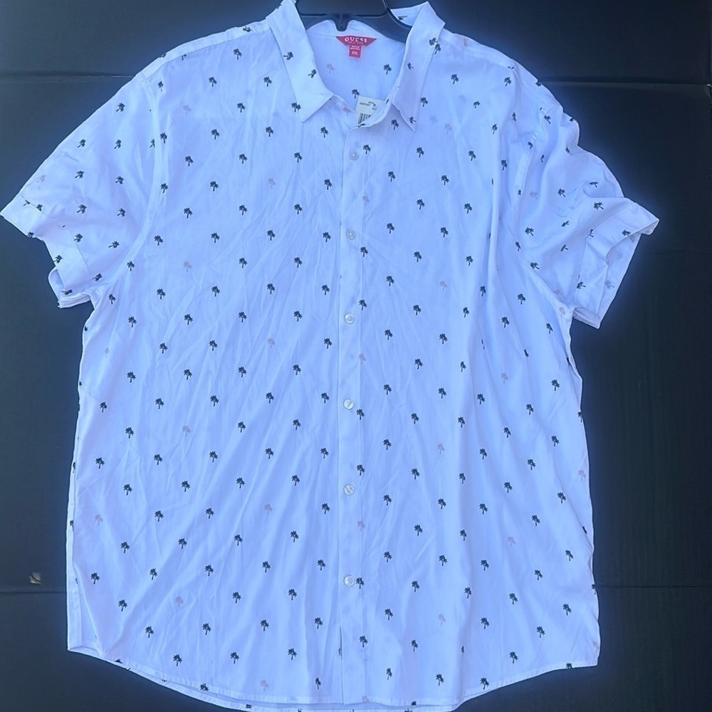 New Guess White Palm Tree Print Casual Button Down Shirt Sz XXL